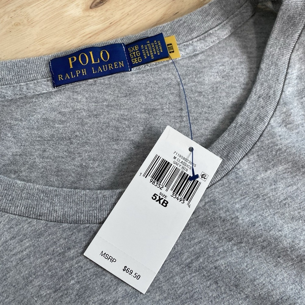 Polo Ralph Lauren Shirt Mens 5XB Big Short Sleeve T-Shirt Grey Pony Spellout NWT - Picture 11 of 14